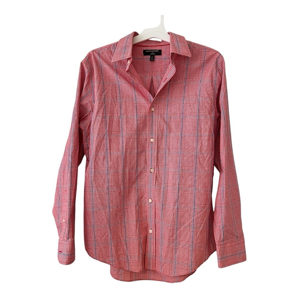 Banana Republic Factory Men's Red Plaid Button-Up Classic Dress Shirt- M